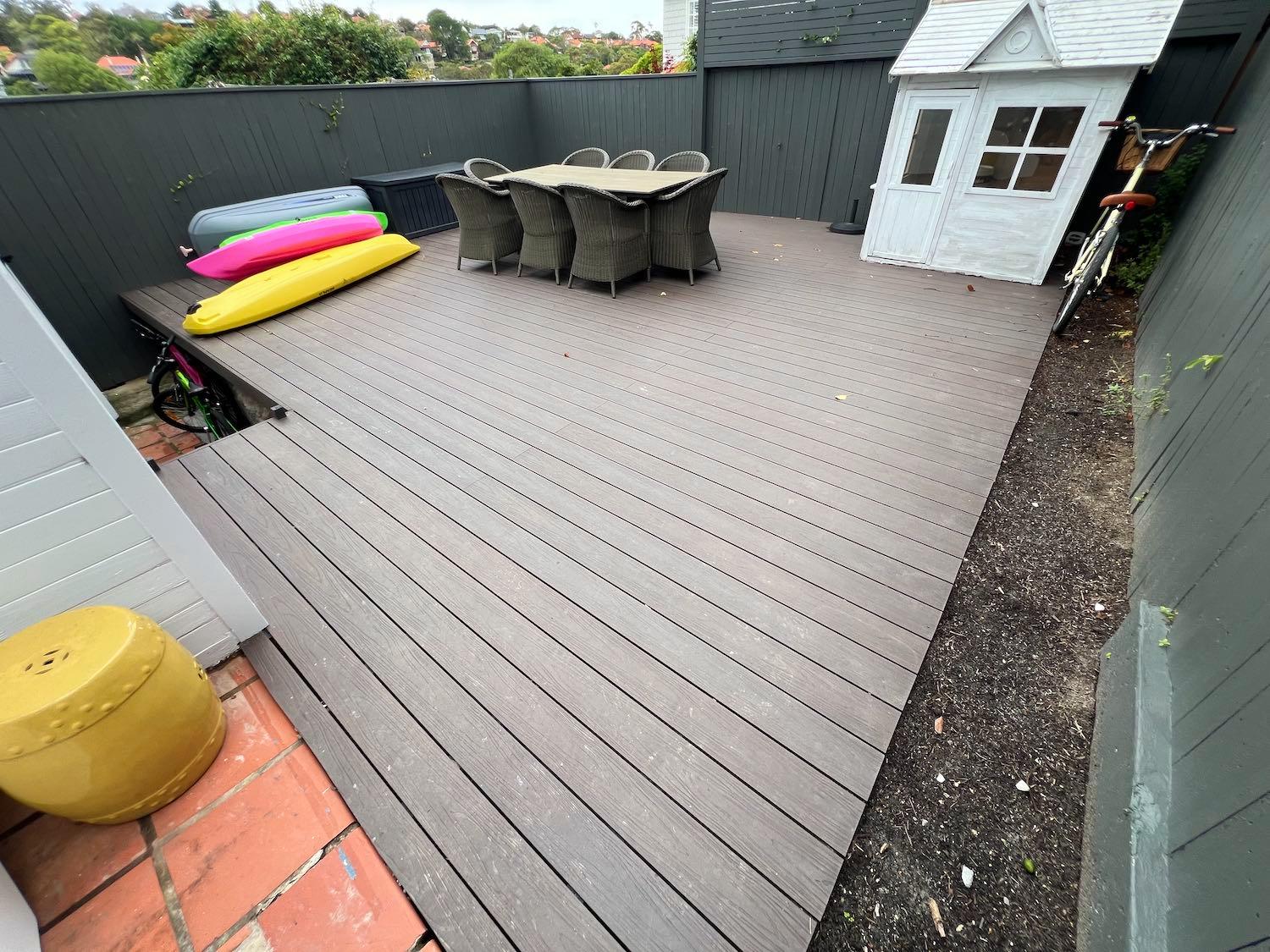 Timber deck covering a hidden pool in Mosman before renovation