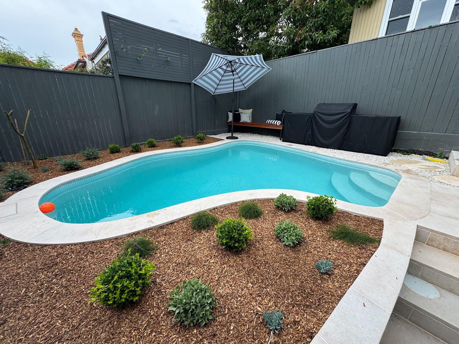 Completed backyard plunge pool renovation in Mosman with new landscaping