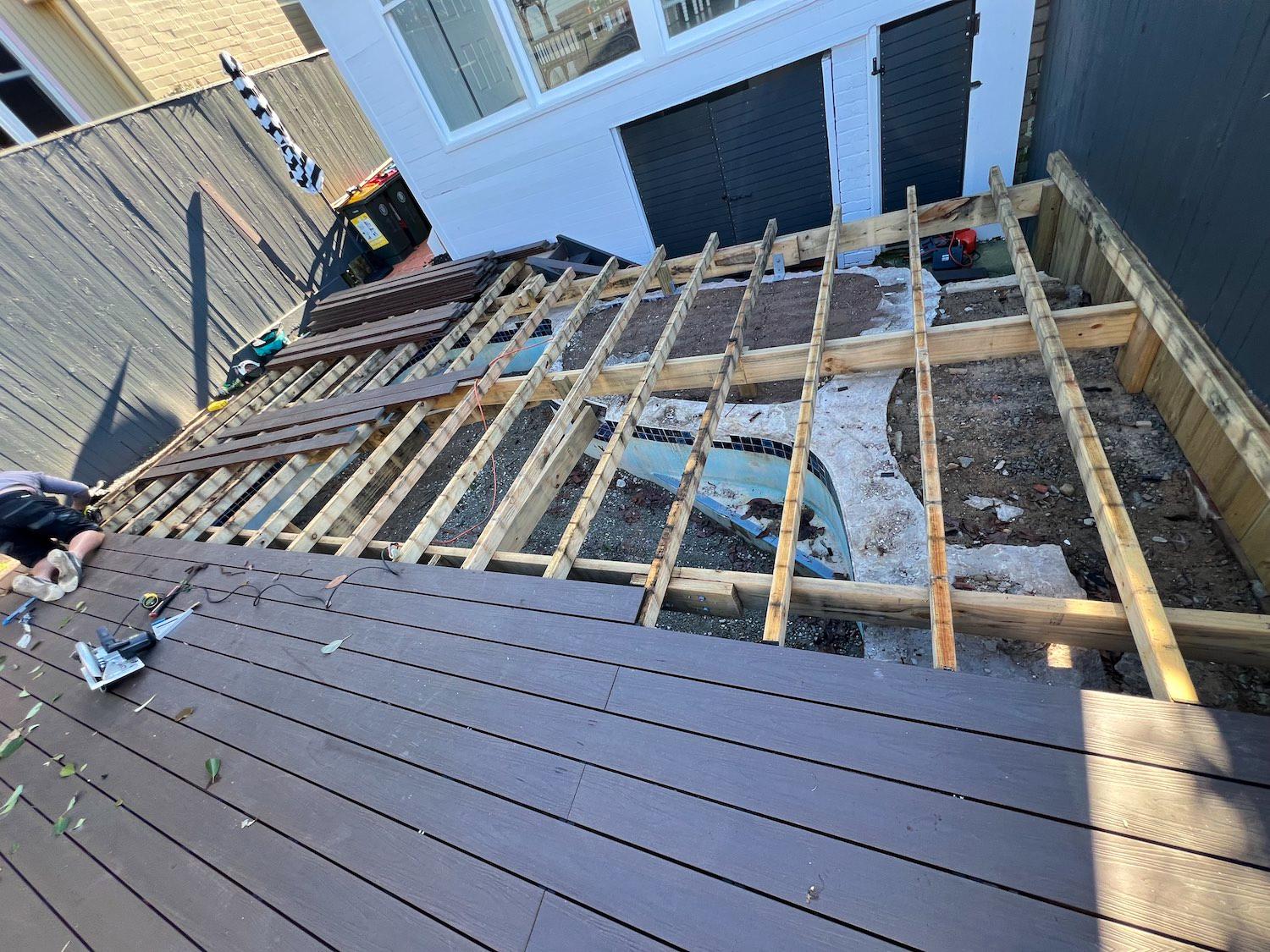 Deck removed to reveal hidden swimming pool shell in Mosman backyard