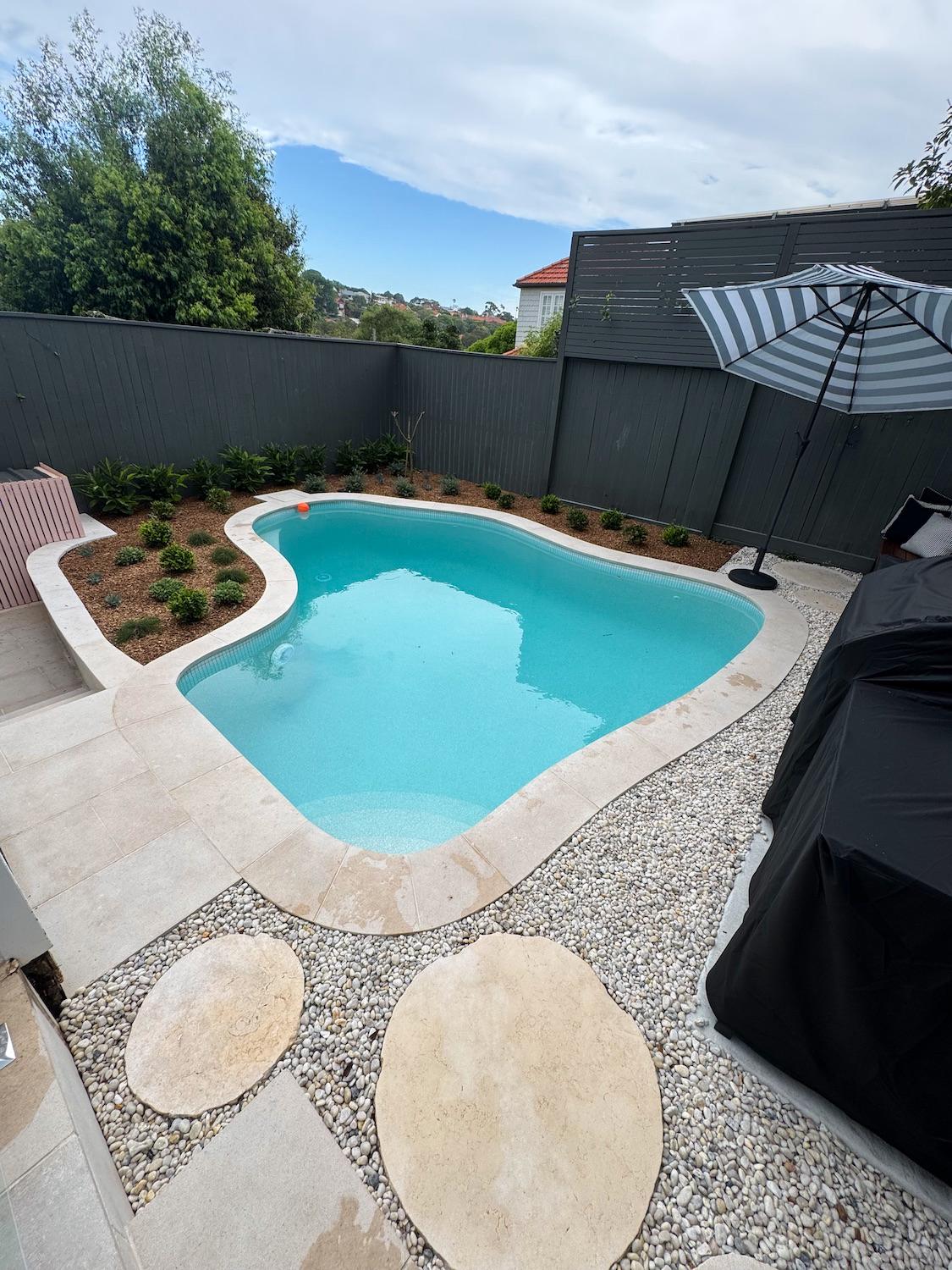 Completed backyard plunge pool renovation in Mosman with new landscaping